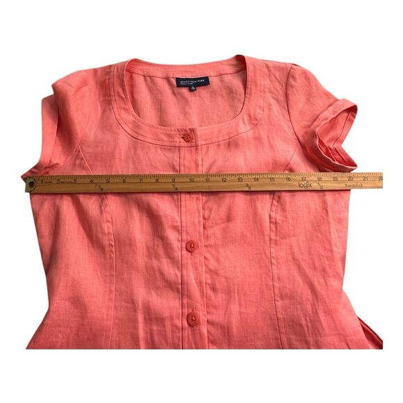 Jones New York Signature 100% Linen Blouse Womens M Pink Salmon Sleeves Pocket - Picture 8 of 13